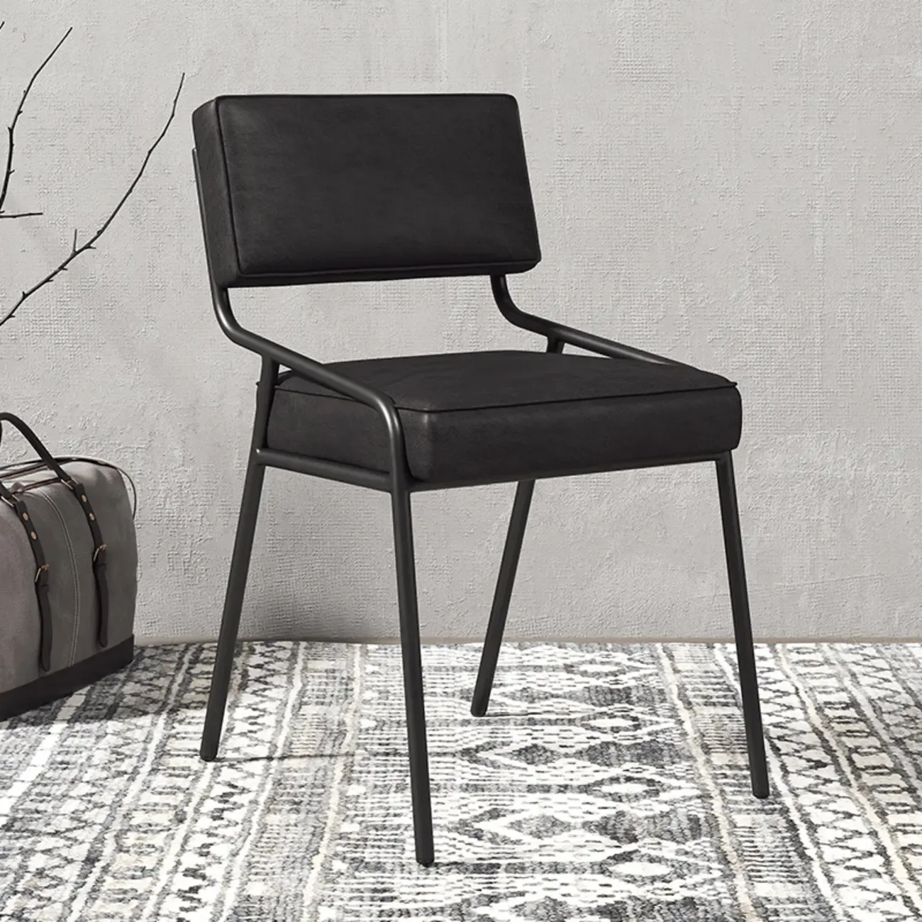Modern Rectangle Faux Leather Open Back Dining Chair