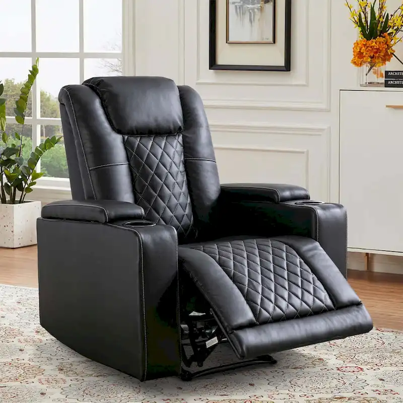 Leather Electric Power Recliner Chair with USB Ports and Cup Holders