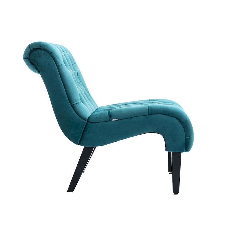 Velvet Armless Accent Chair with Wooden Legs and Thick Cushioned Seat