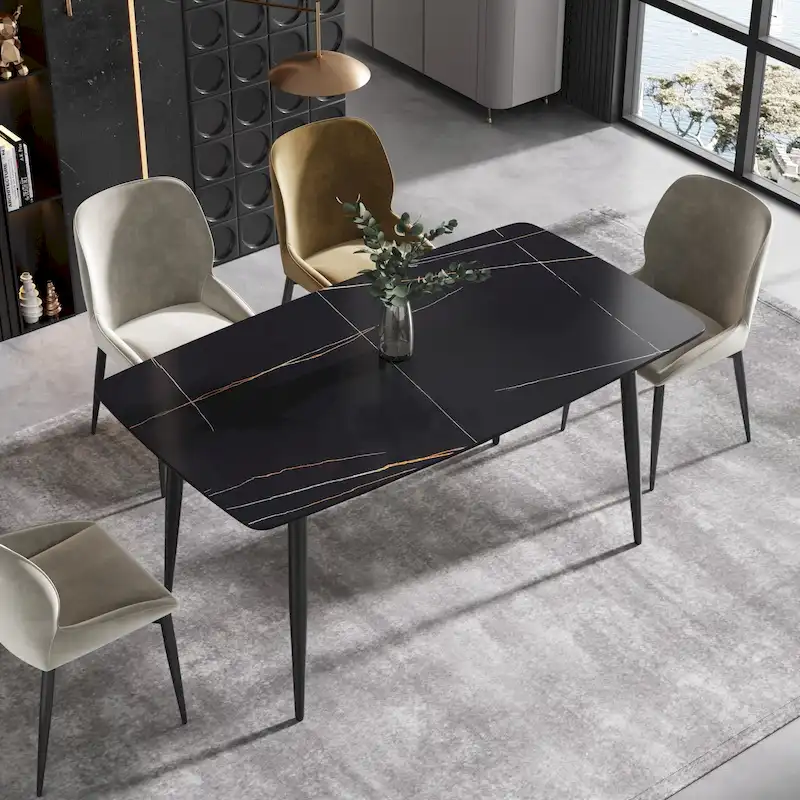 63 Modern Dining TableSintered Stone Tabletop with Black Base
