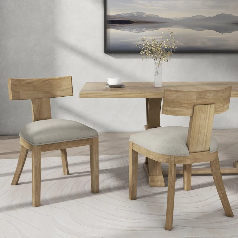 Fabric and Rubberwood Slat Back Upholstered Dining Chair (Set of 2)