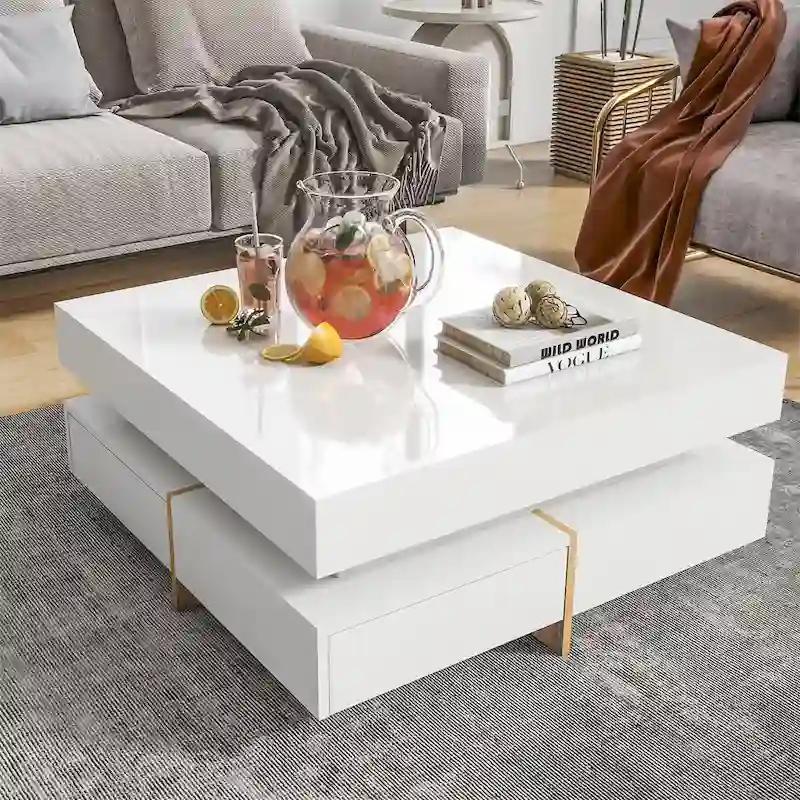 Square Coffee Table with 4 Storage Drawers