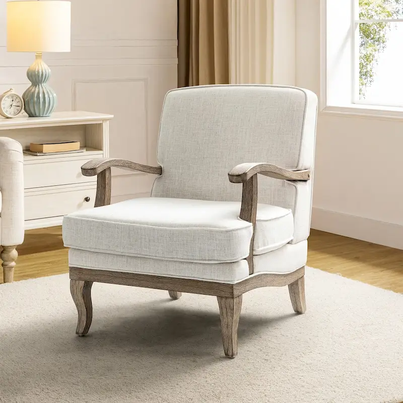 Farmhouse Upholstered Armchair | Polyester Fabric, Comfortable Backrest & Cushion, Living Room