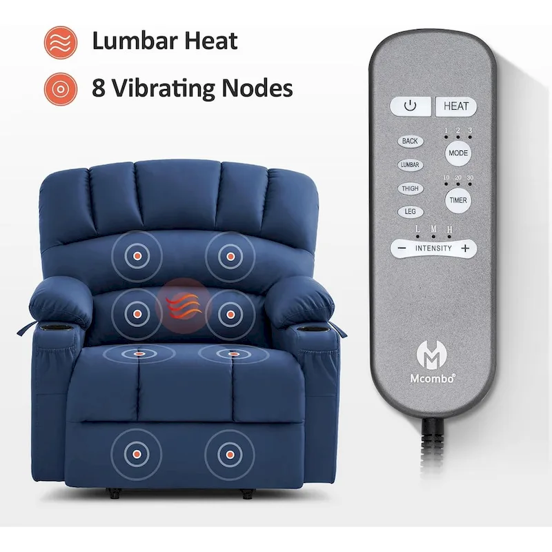 MCombo Power Lift Recliner Chair Sofa with Massage and Heat, Faux Leather R7096 (Medium-Wide)