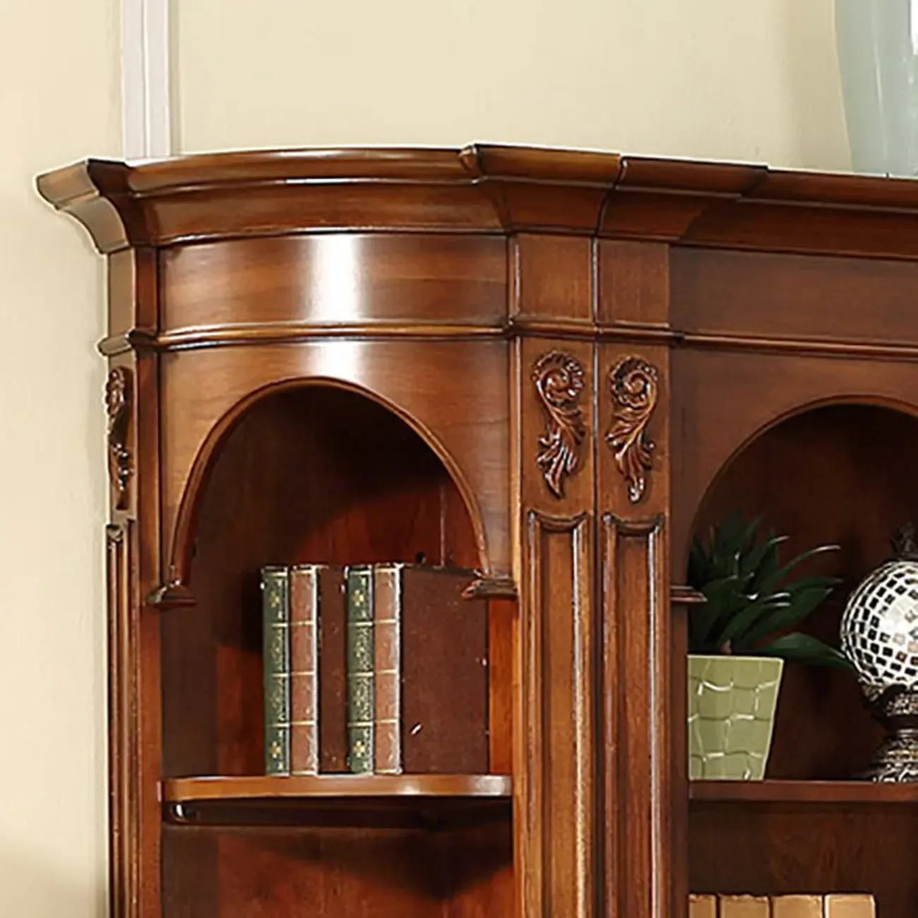 Traditional Solid Wood Brown Display Bookcase