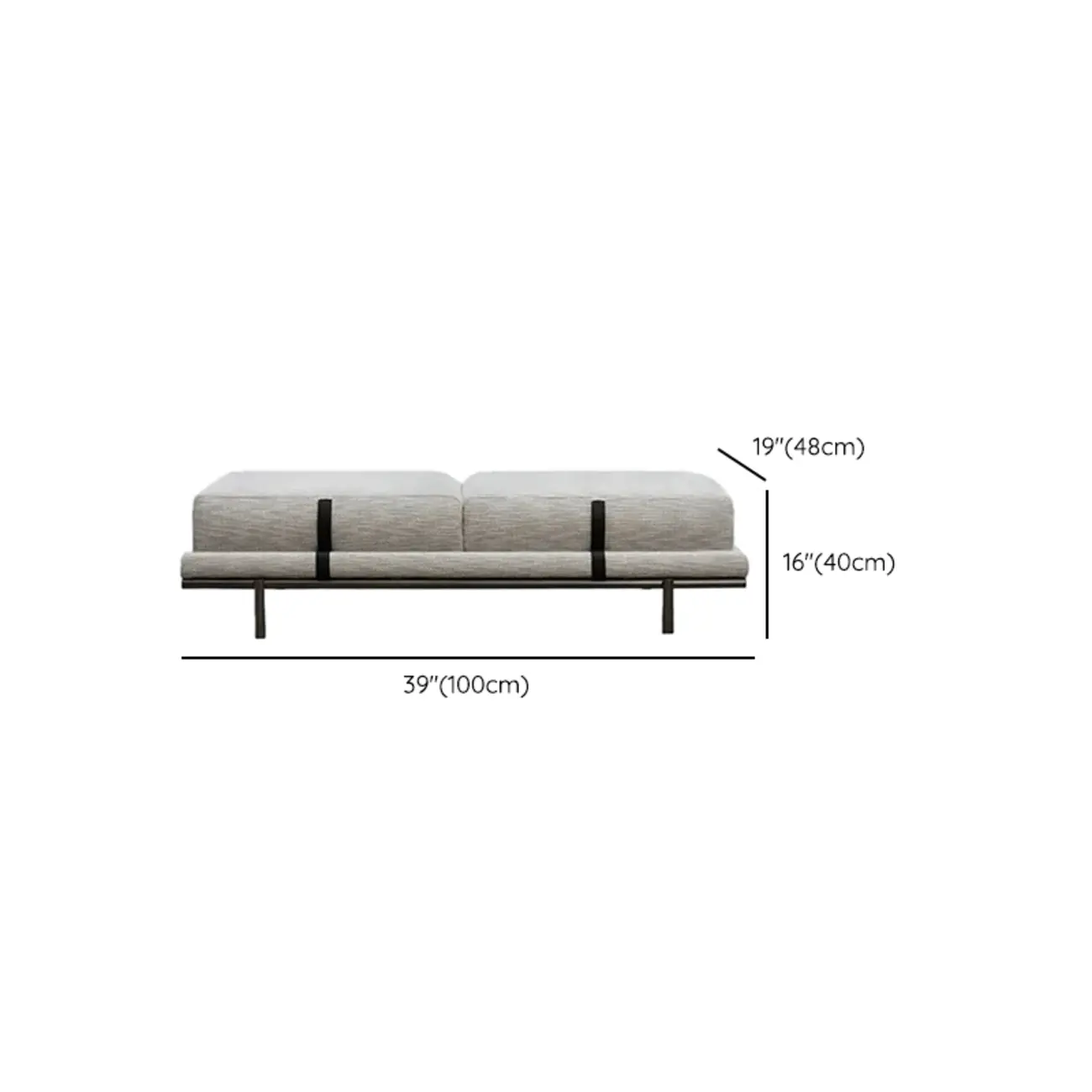 Scandinavian Grey Metal Upholstered Bedroom Bench