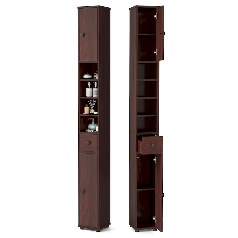 Tall Slim Bathroom Storage Cabinet Linen Tower w/Drawer