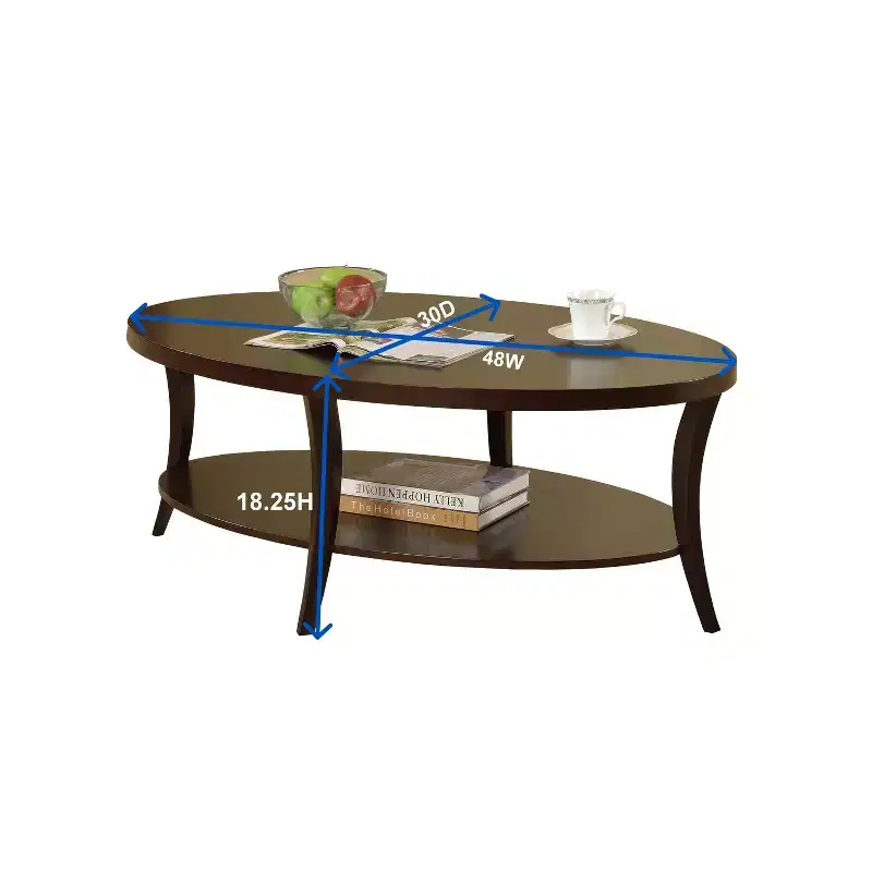 GDFStudio Adriano Modern Oval Wooden 2-Tier Coffee Table with Underneath Shelf