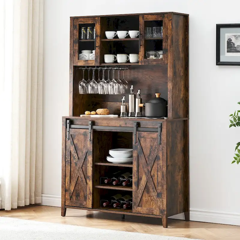 42.5-inch Farmhouse Wine Cabinet with Sliding Barn Door - 15.7D x 42.5W x 69.6H