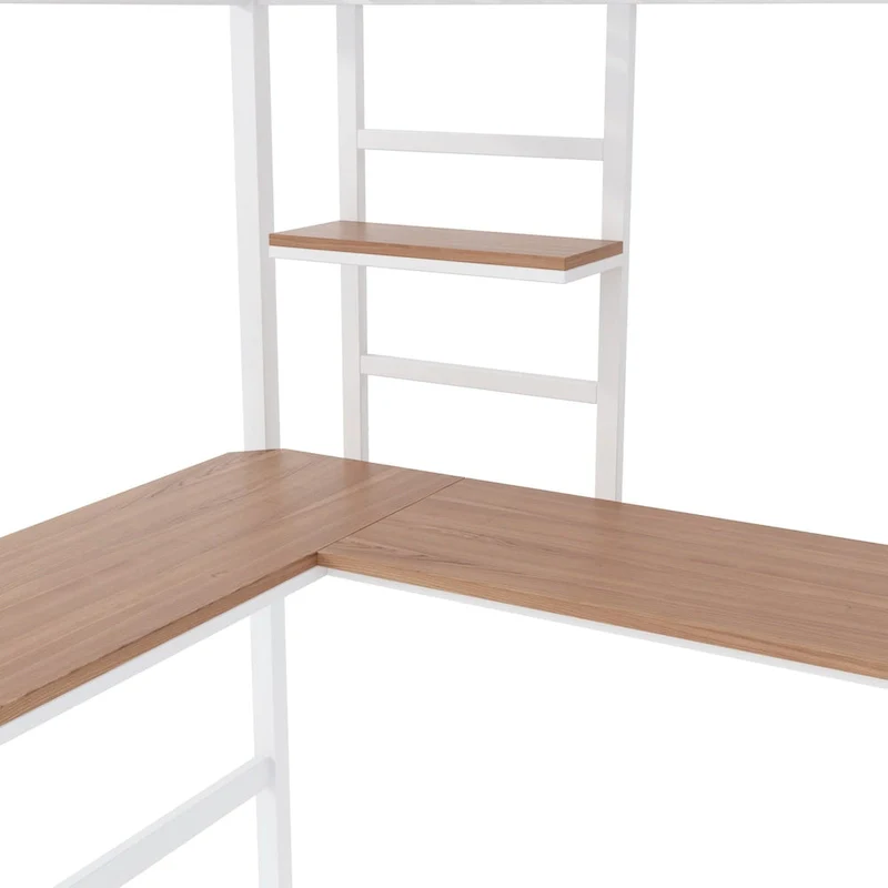 Twin Metal Loft Bed with Desk and Shelve