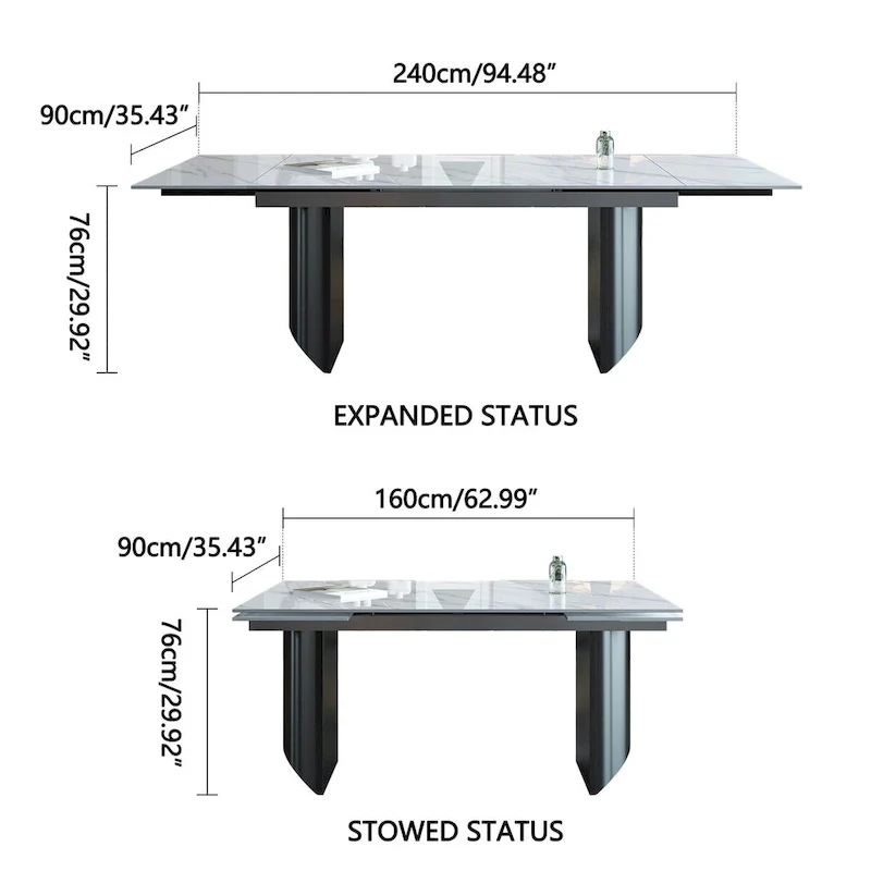 9 - Piece 94.48 Extendable Sintered Stone Dining Table with 8 Chairs Dining Set