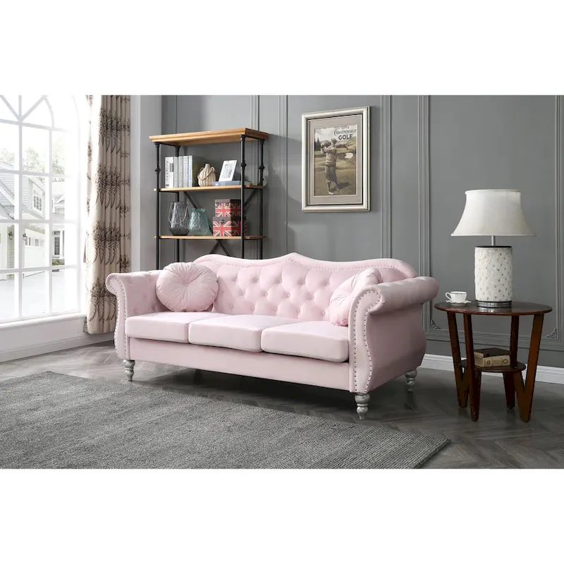 Velvet Sofa with Button Tufting and Nailhead Trim