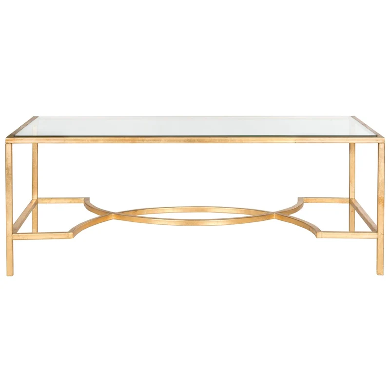 Gold / Silver Iron & Tempered Glass Coffee Table with Curved Stretcher - Single Use