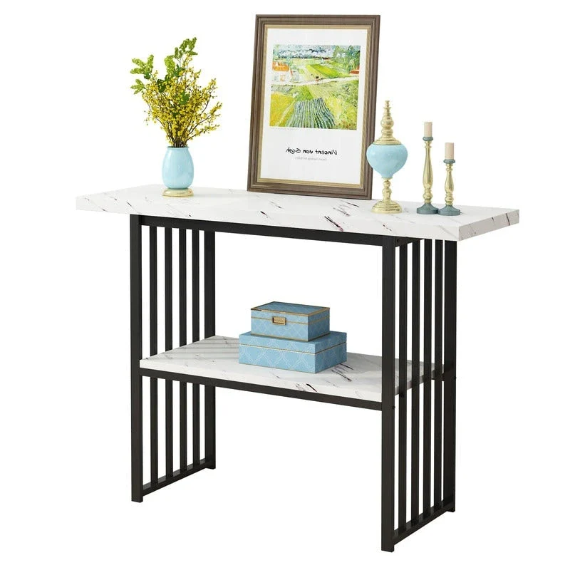 Modern 42-Inch Console/Accent Table with Geometric Metal Legs