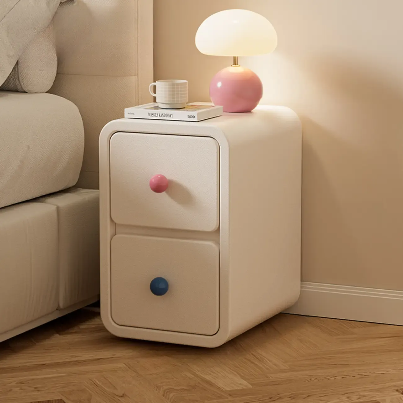 Narrow Rectangular Wood Nightstand with Drawers