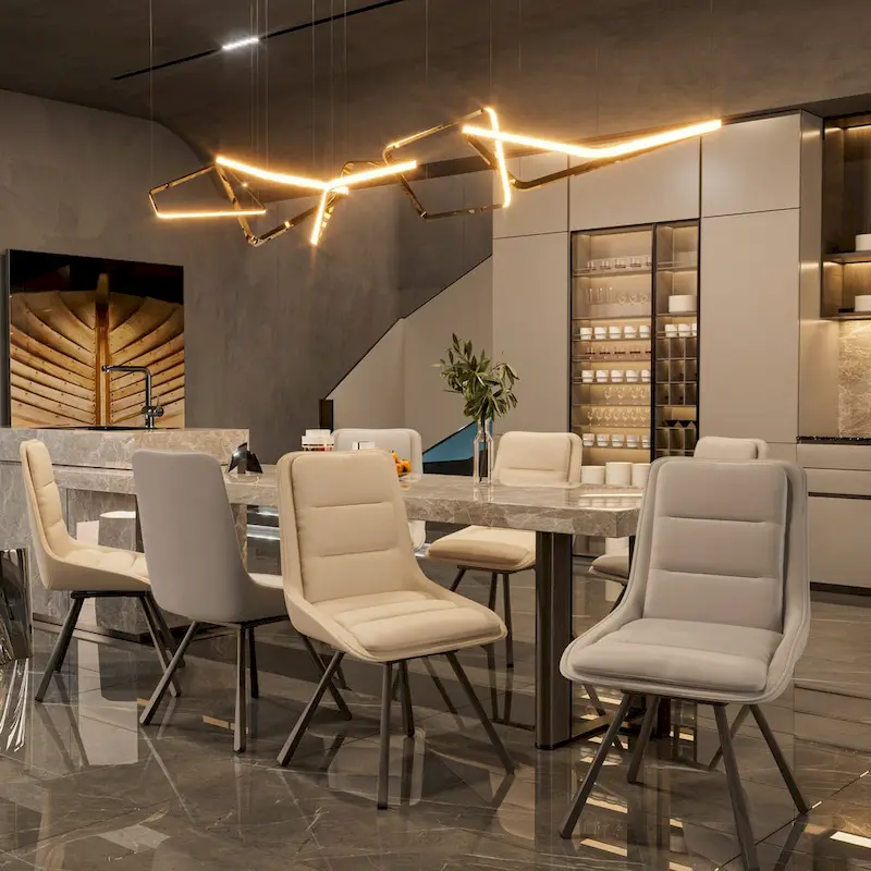 Set of 2 Upholstered Swivel Dining Chairs PU Leather with Metal Legs - 18.5x18.5x37 inch