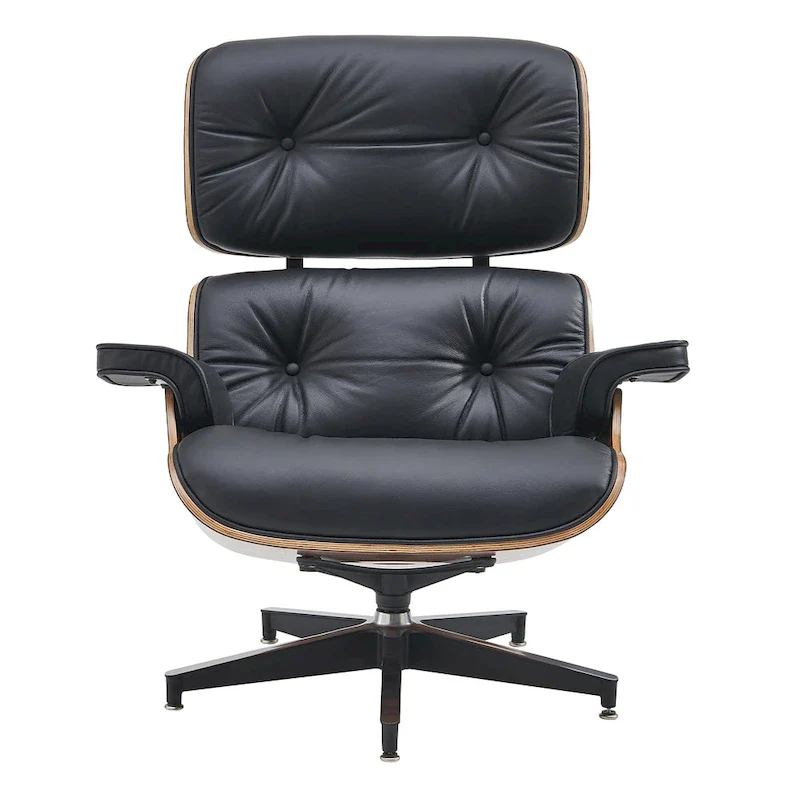 Mid-century Modern Lounger Real Leather Arm Chair and Ottoman Set