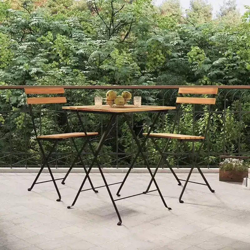 vidaXL 3 Piece Folding Bistro Set Solid Wood Teak and Steel