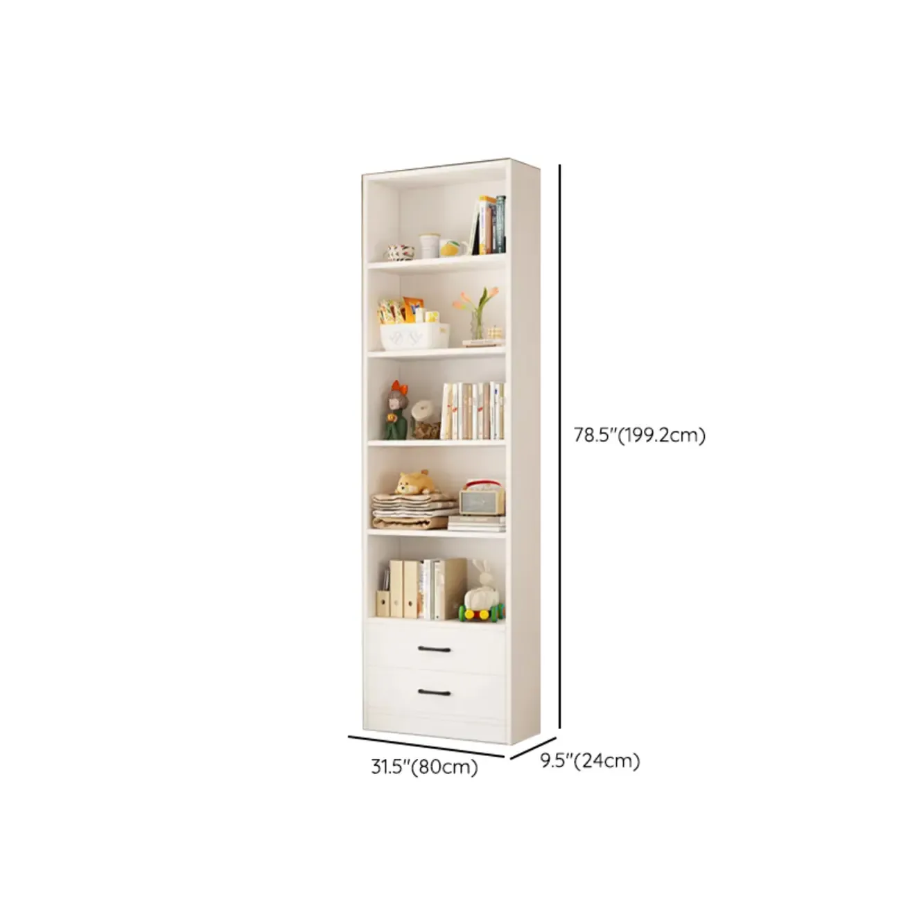 Spacious Vertical White 2-Shelf Wood Bookcase