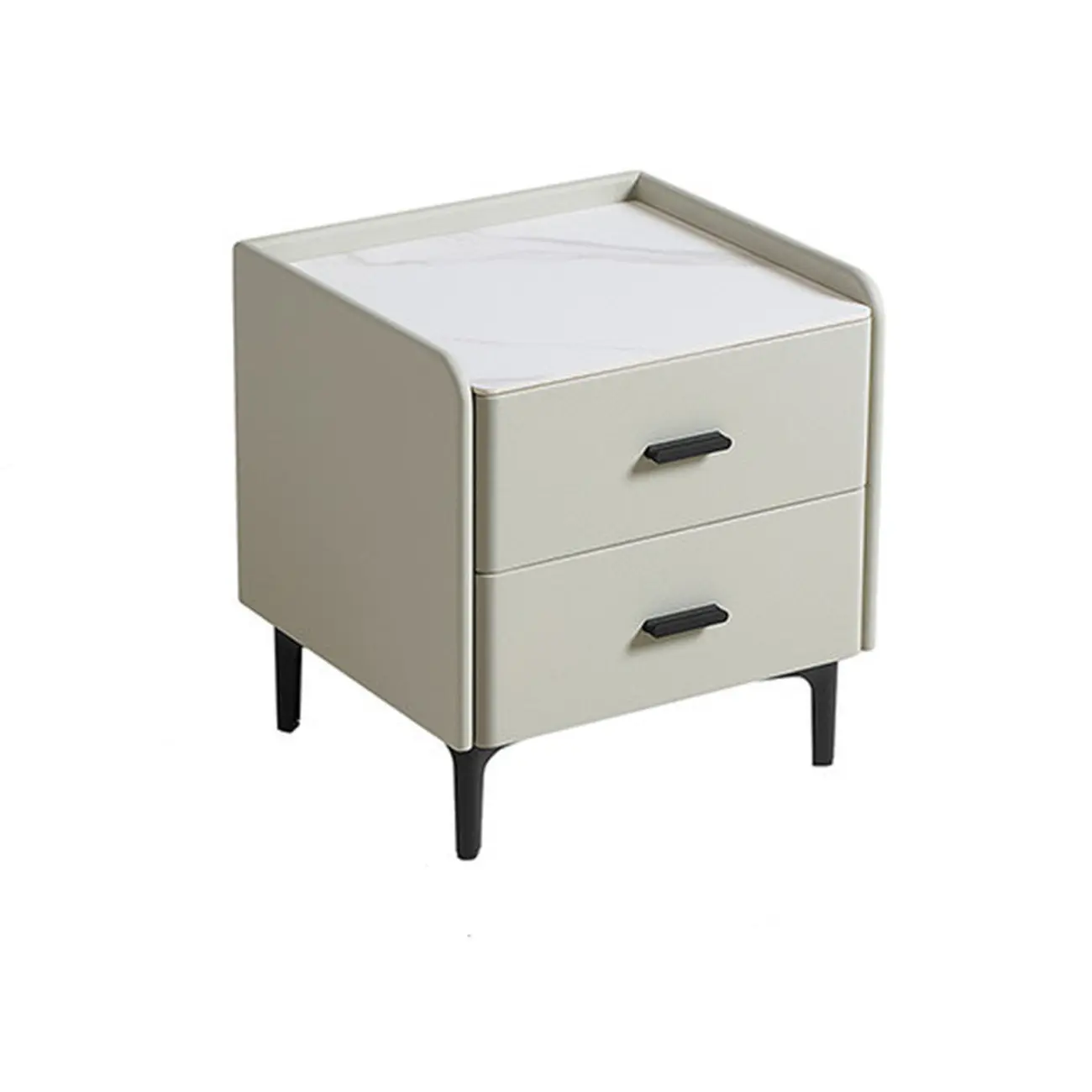 Elegant Modern Faux Leather Stone Top Nightstand