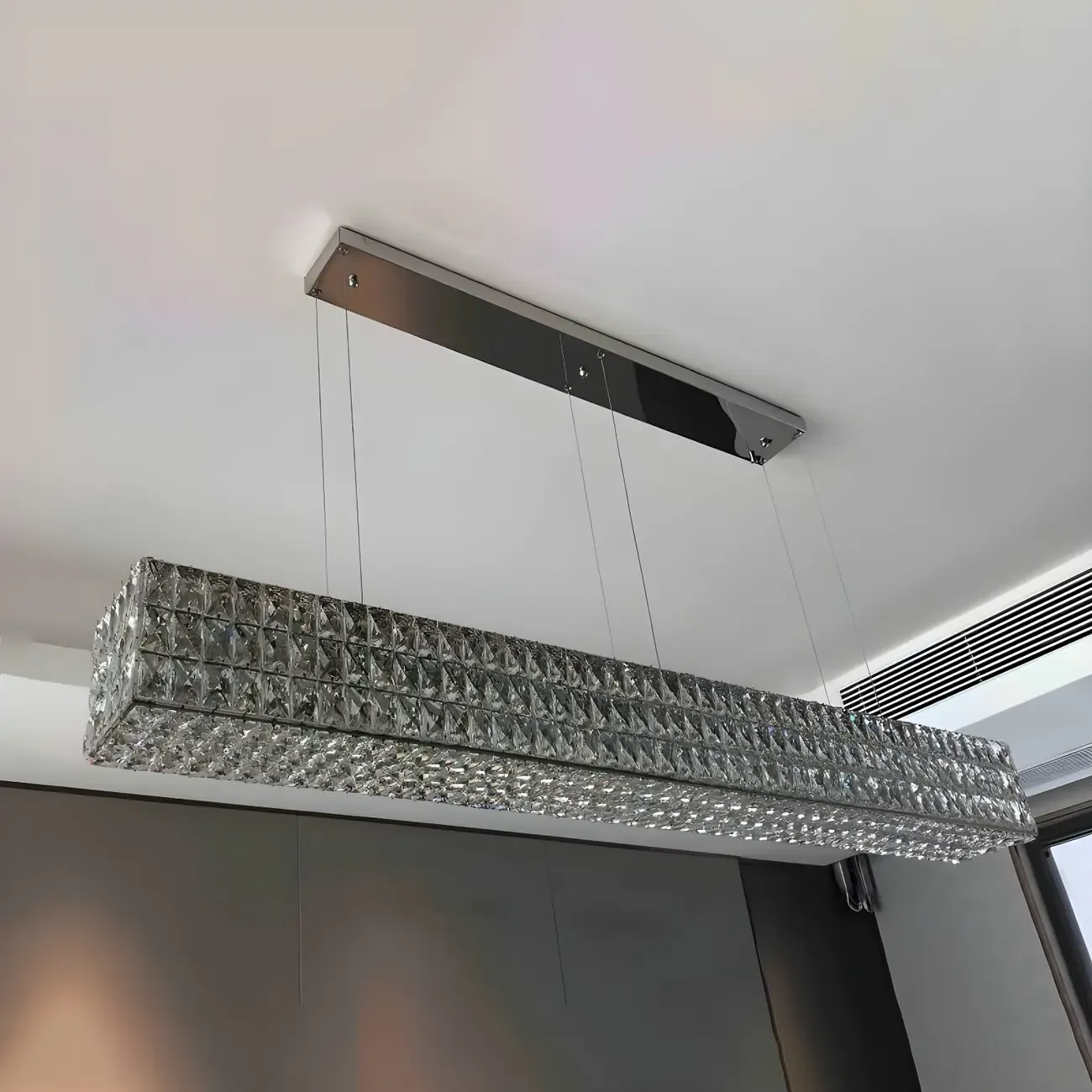 Modern Crystal Steel Rectangular Island Light