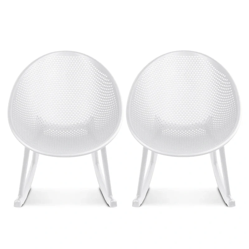 Set of 2 Mid-Century Modern Plastic Rocking Lounge Chair Plastic Legs with Breathable Egg Shaped Seat for Indoor/Outdoor