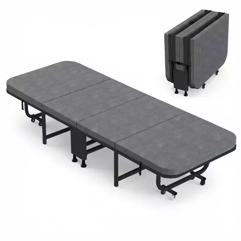 Mjkone Foldable Guest Bed with Memory Foam Mattress, 350LBS Capacity, 360 Swivel Wheels, Compact Foldable Design