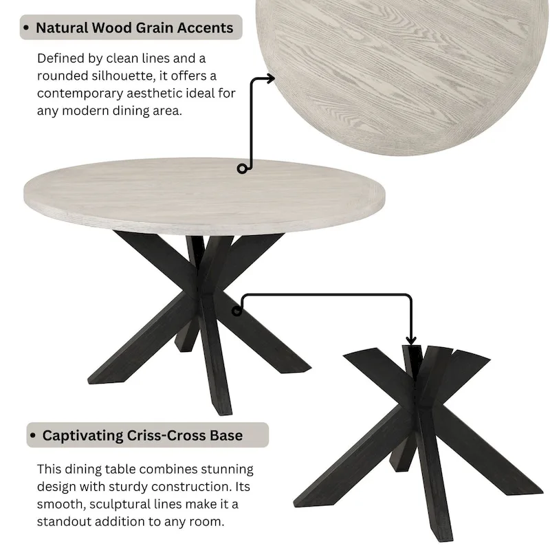 Gray Round Dining Table with Criss-Cross Base, Seats 4