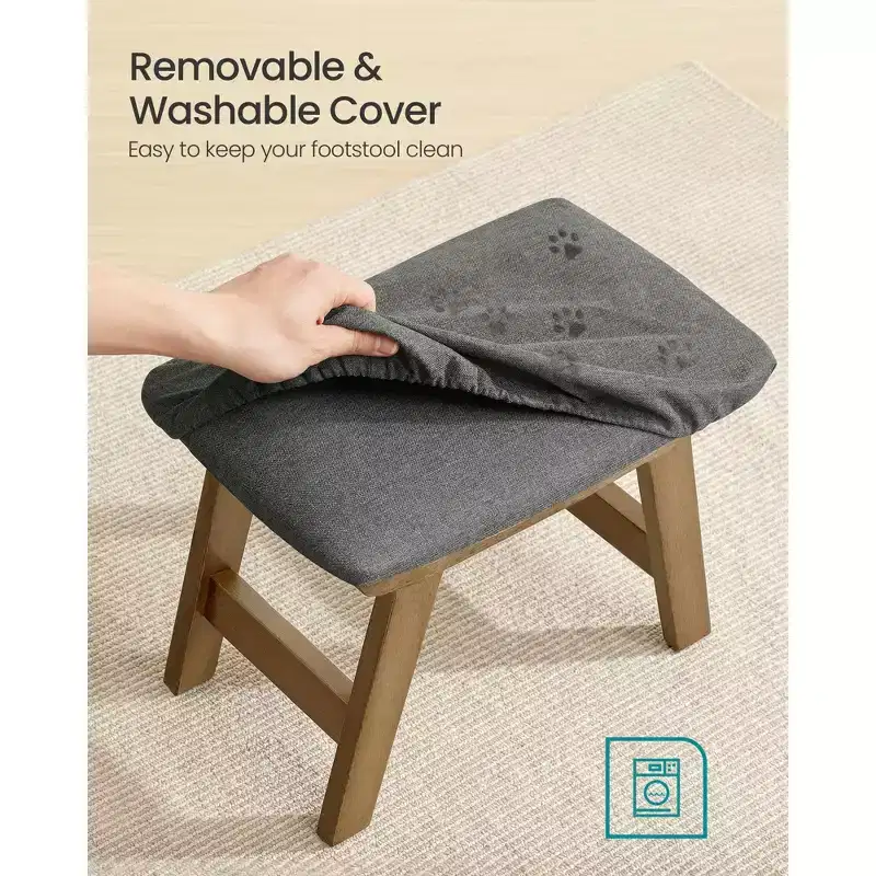 SONGMICS Foot Stool Ottoman, Padded Foot Rest Vanity Stool Under Desk with Solid Wood Frame