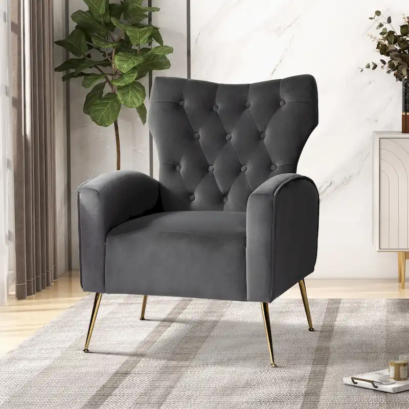 Abadiana Accent Tufted Chair with Metal Base by HULALA HOME