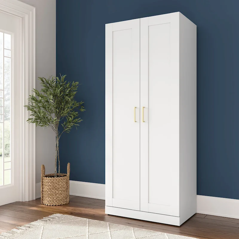 White Tall Storage Cabinet with Doors, 2-Door, Single-User