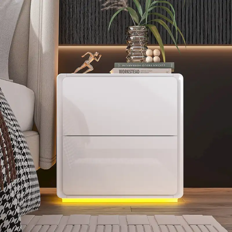 LED Nightstand White Modern Nightstand LED Night Stand Bedside Table