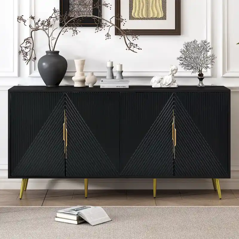 Stylish Sideboard with Wave Geometric Design, Conical Legs, Adjustable, Suitable for Study, Entryway and Living Room