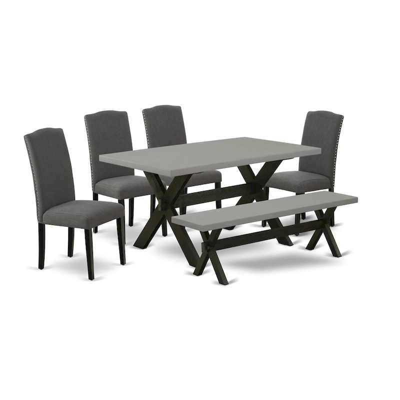 East West Furniture Dining Set-a Dining Table & Black Parson Chairs, Wire brushed Black.(Upholstered & Pieces Options)