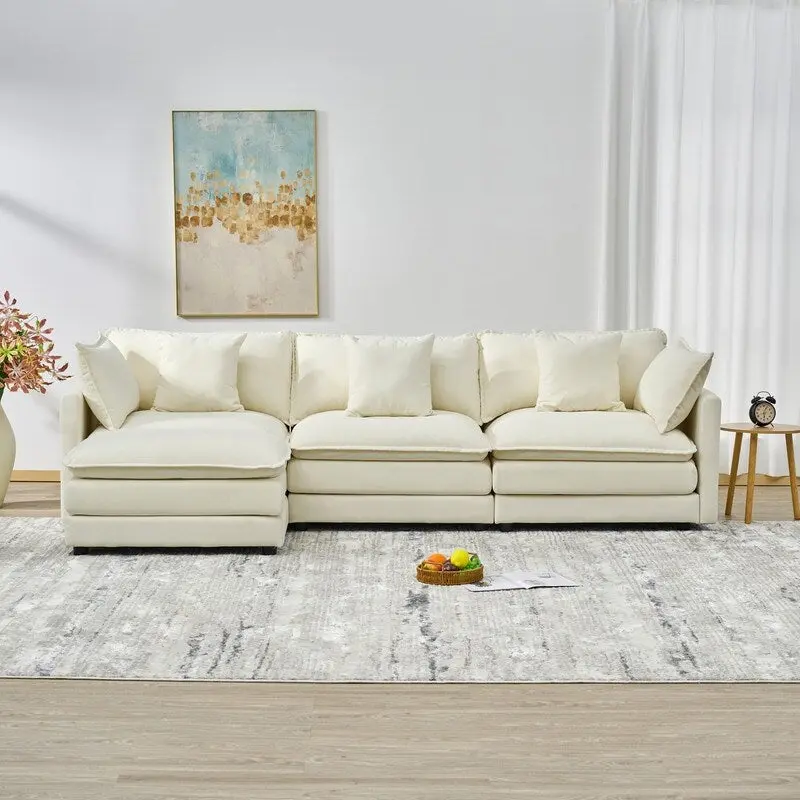 110.2  Chenille Three Seater Upholstered Sofa, Ottoman