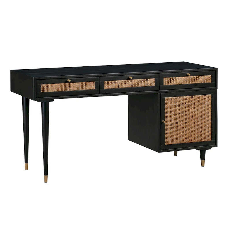 Sierra Wood and Cane 3 Drawer Desk