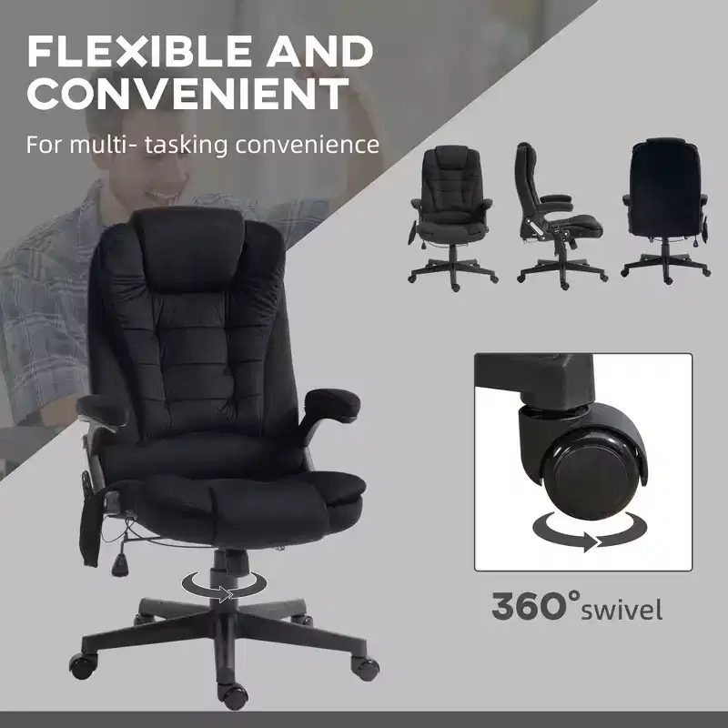 6 Point Vibrating Massage Office Chair with Heat, Linen High Back Massage Desk Chair with Reclining Backrest