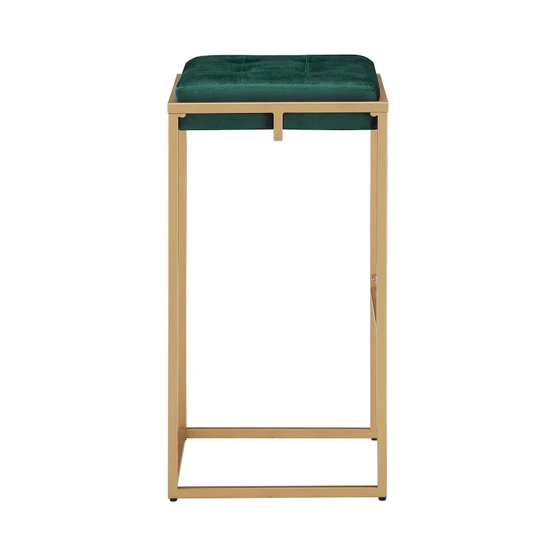 Backless Velvet Button-Tufted Bar Stool with Gold Metal Base & Footrest – Beige / Blue / Green, Counter / Bar Height