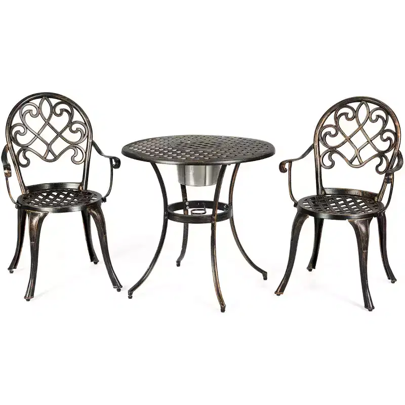 Costway 3PCS Patio Dining Set Aluminum Bistro Attached Removable Ice Bucket