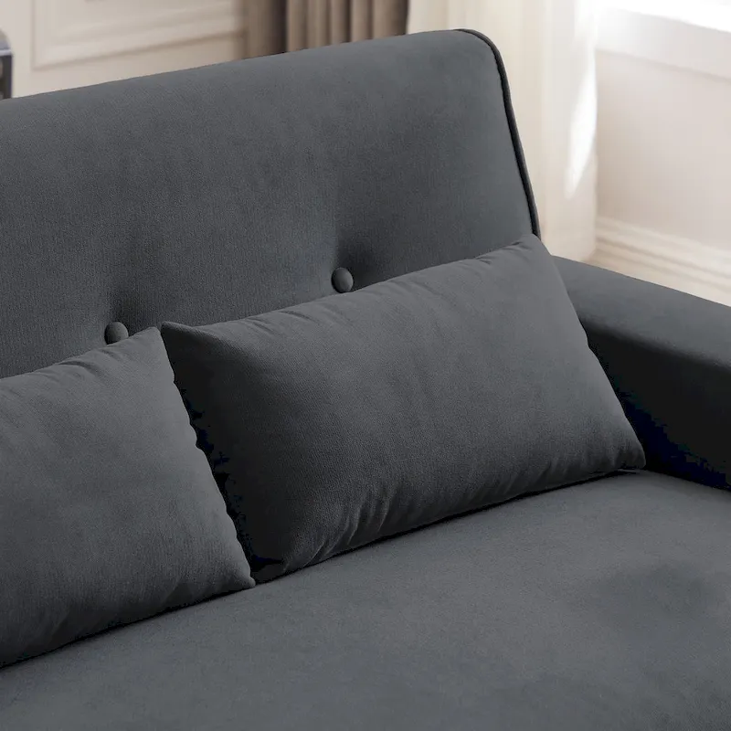 48.82 Small Tufted Loveseat Sofa with 2 Pillows and Tapered Wood Legs