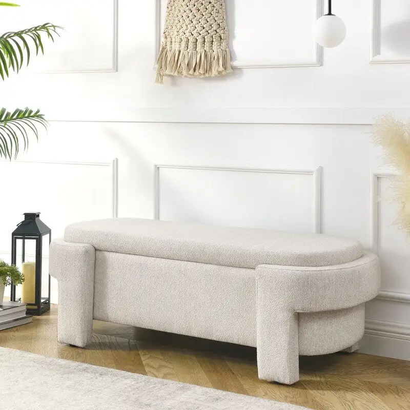 GEITIN Linen Fabric Upholstered Bench with Large Storage Space