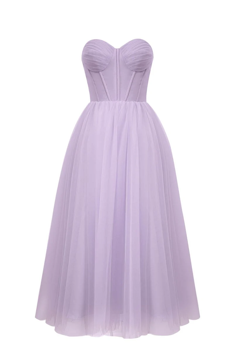 Strapless Puffy Midi Tulle Dress