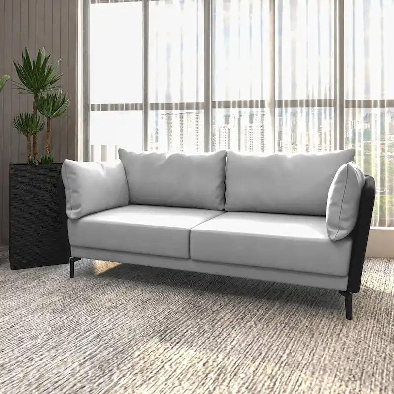 3-Seater Faux Leather Sofa with Metal Legs and Removable Cushions