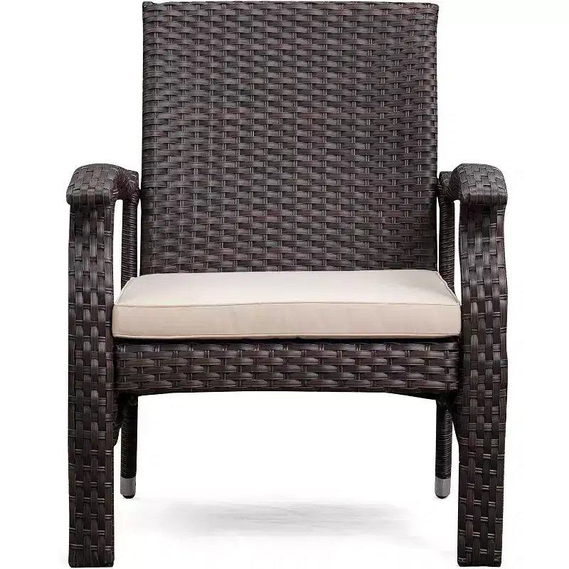 Balkene Home 63362 Miles Conversation Wicker Set Dark Brown Outdoor Bistro Set with 2 Chairs & End Table with Glass Top - Mocha Finsh - 3 Piece Set