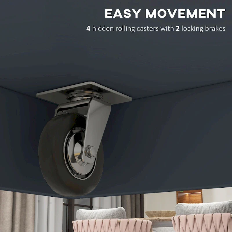 HOMCOM Rolling Kitchen Island with Drop Leaf Wood Breakfast Bar, Farmhouse Kitchen Cart with 2 Drawers, Dark Gray