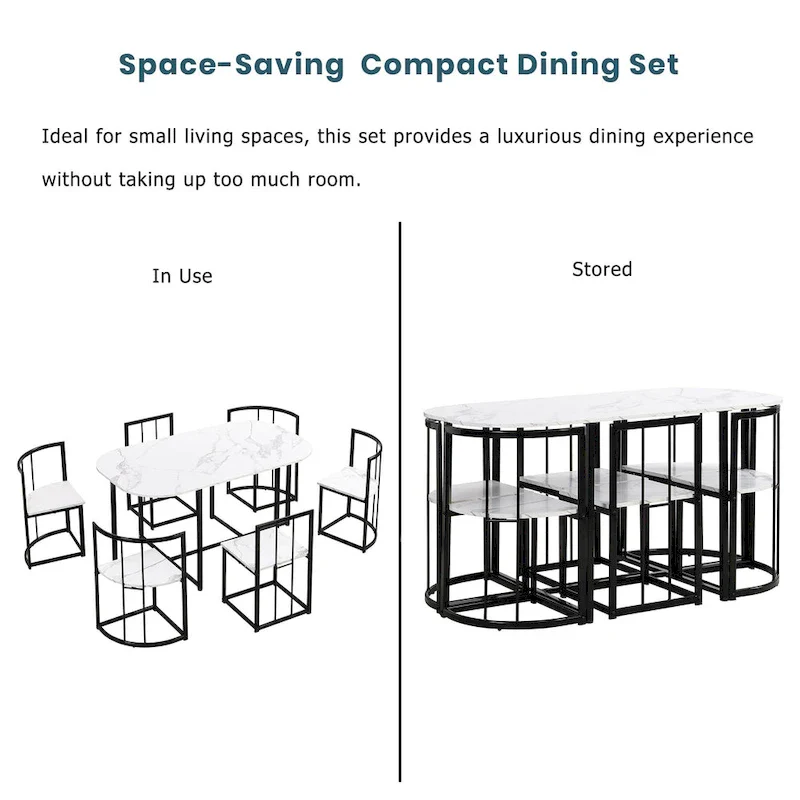 7-Piece Iron Dining Table Set with Table and Six Chairs