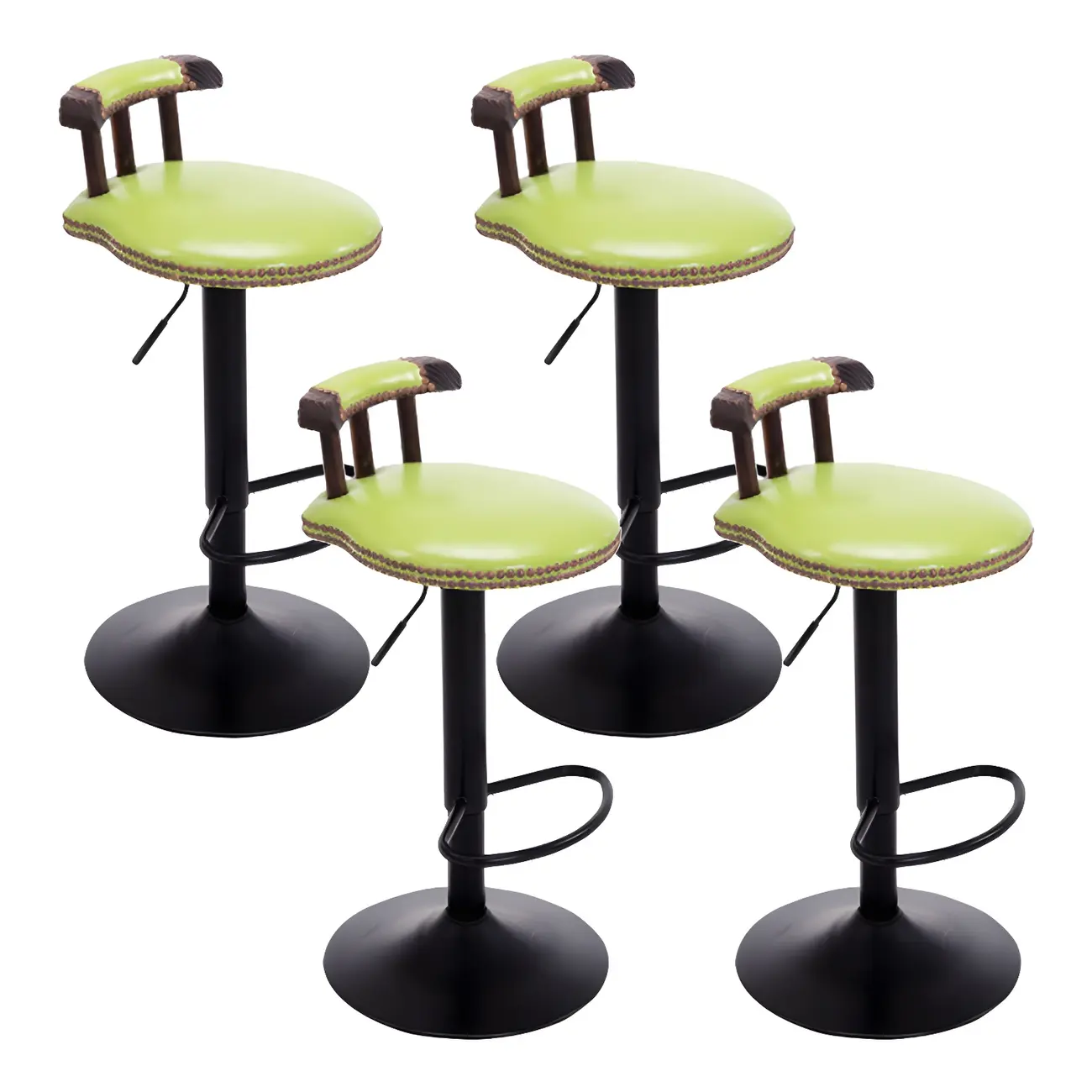 Industrial Round Leather Adjustable Bar Stools