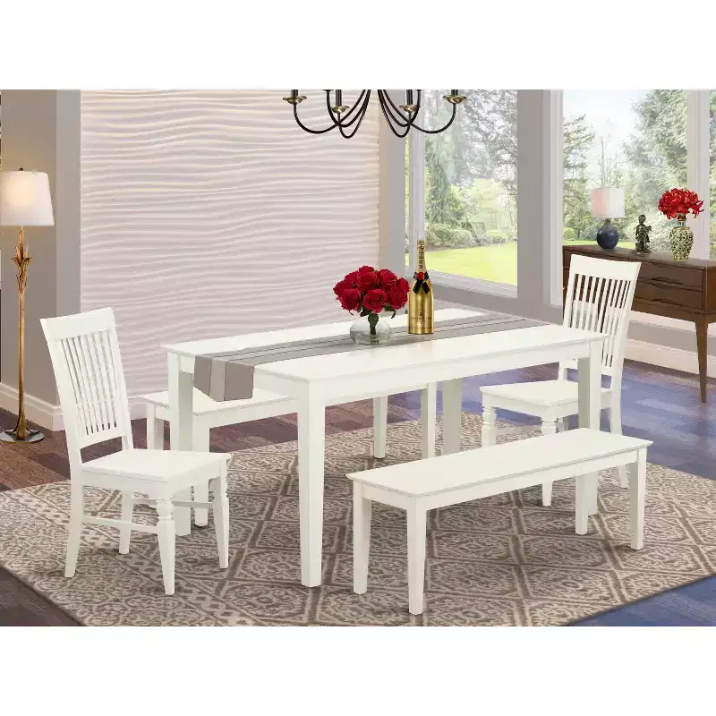HomeStock 5 Piece Linen White Dining Table Set