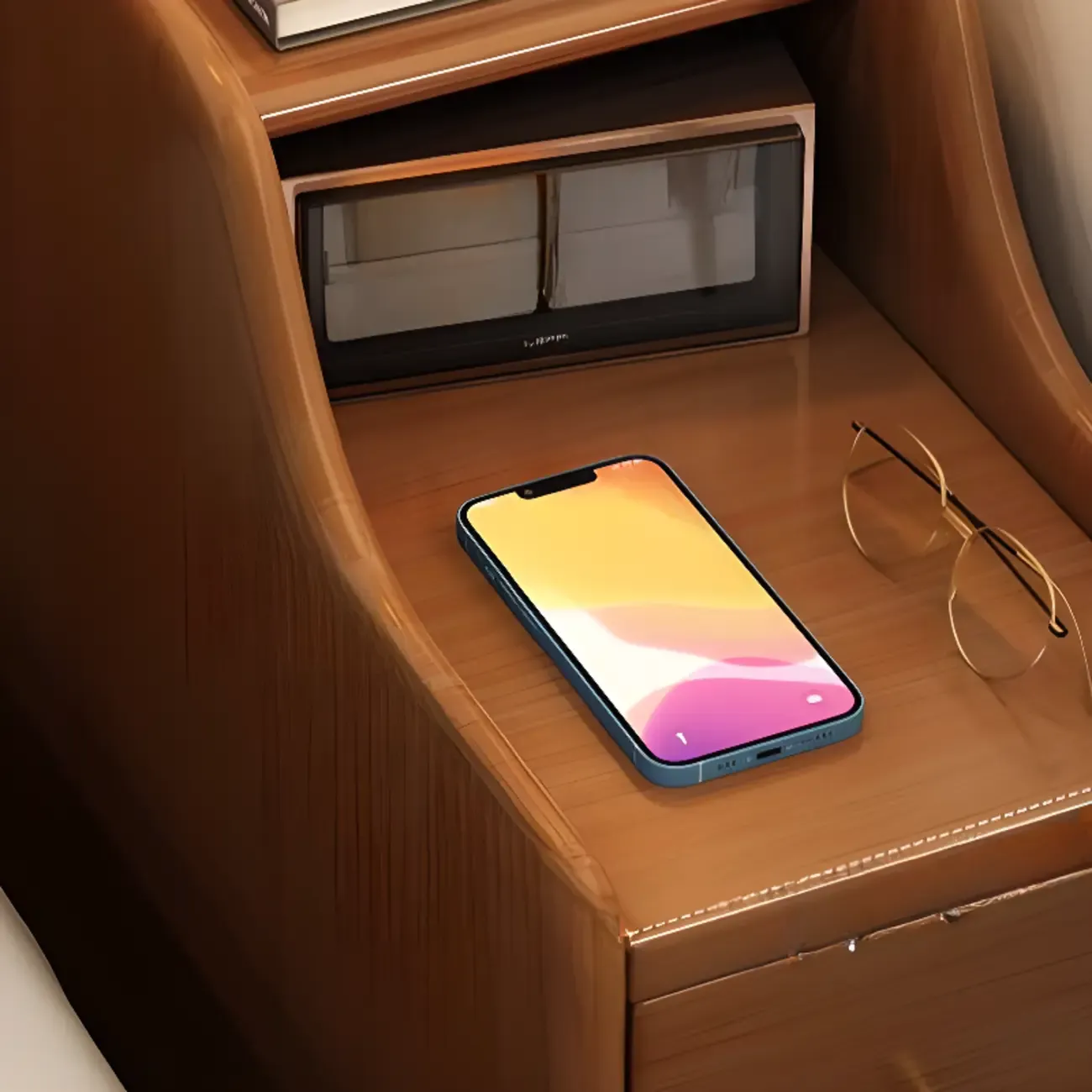 Narrow Wood 2 Drawers Nightstand in Natural Finish