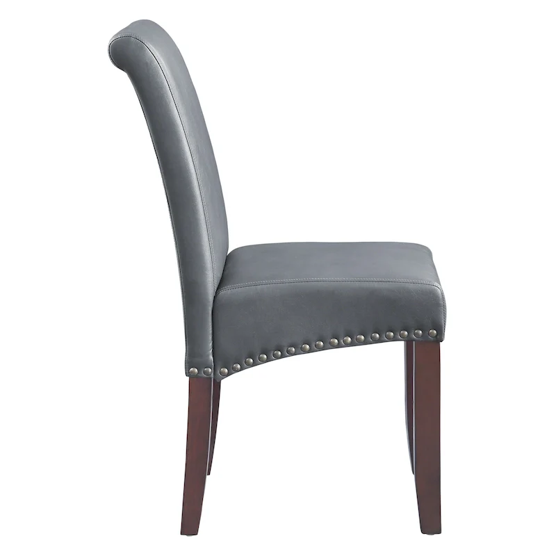 Brown Faux Leather Parsons Dining Chair with Nailhead Trim, 1-Person